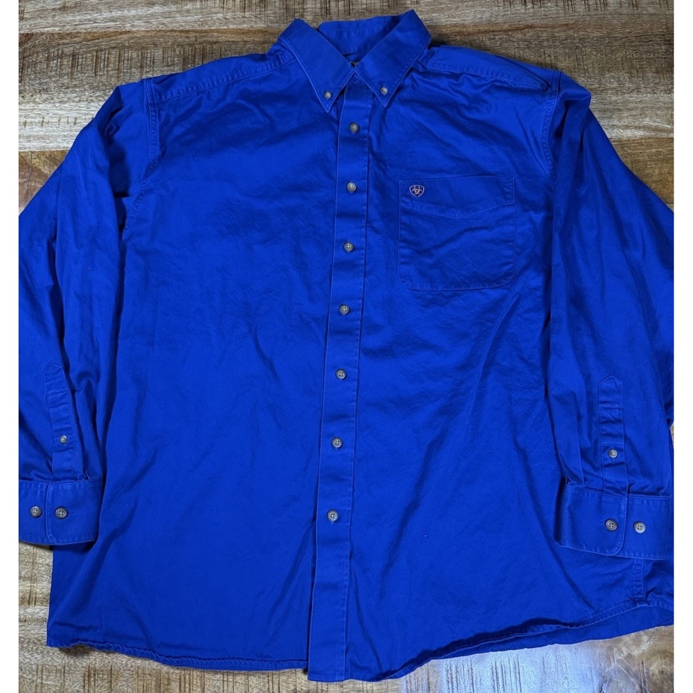 Ariat Mens XXL Blue Western Button Front Shirt Long Sleeve Cotton Work